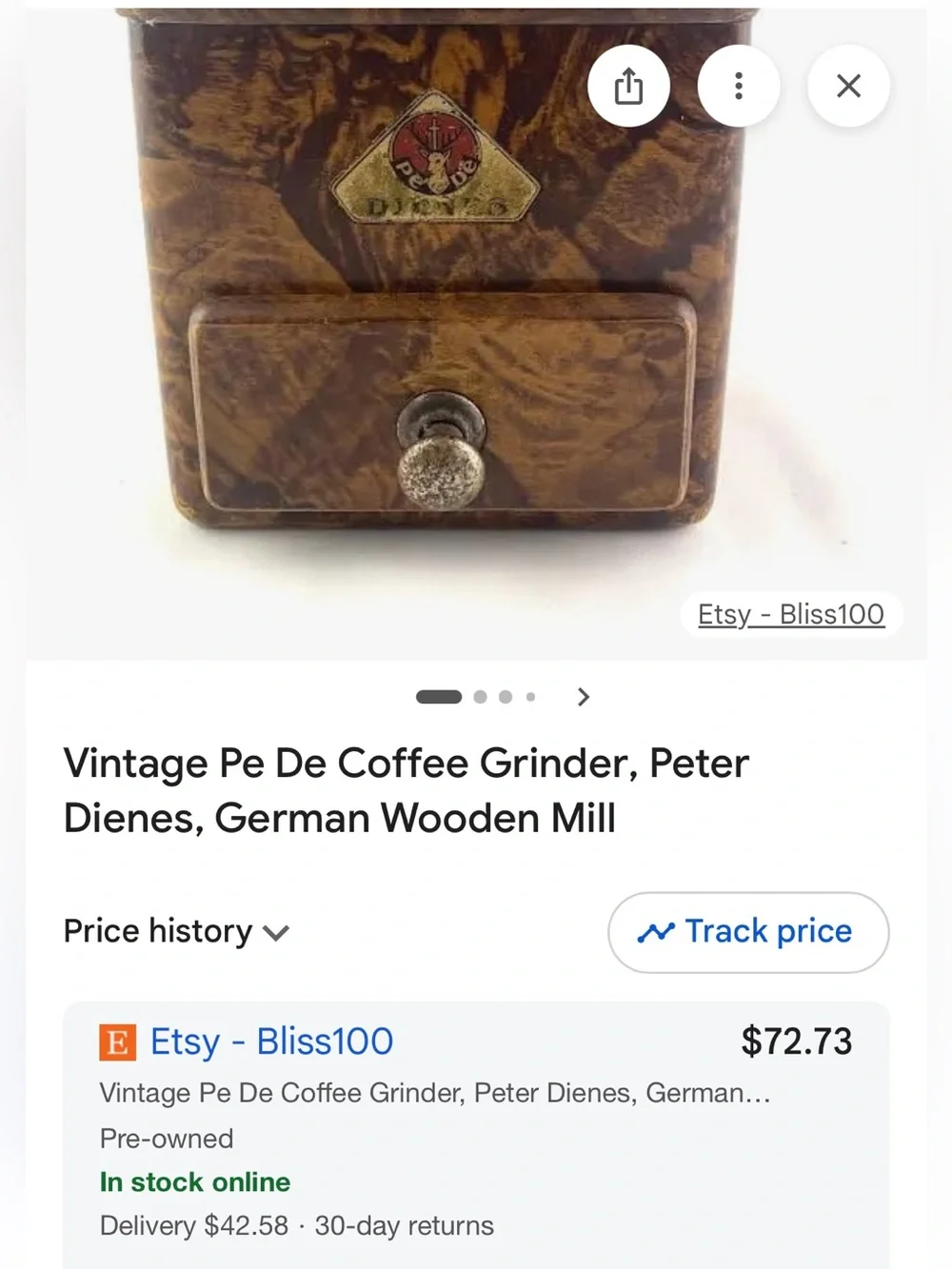 PE DE Peter Dienes Coffee Grinder circa 1930. Vintage